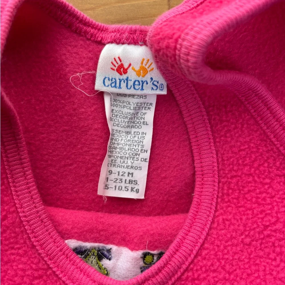 Vintage Carter's Baby Girl Pink Fleece Floral Tulip‎ Embroidery Dress Size 9-12M